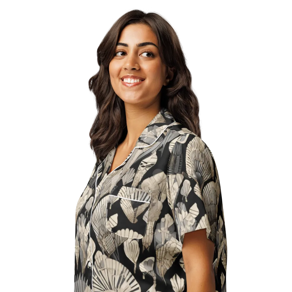 Midnight Fans on Women's Short Sleeve Pajama Top — Left Front