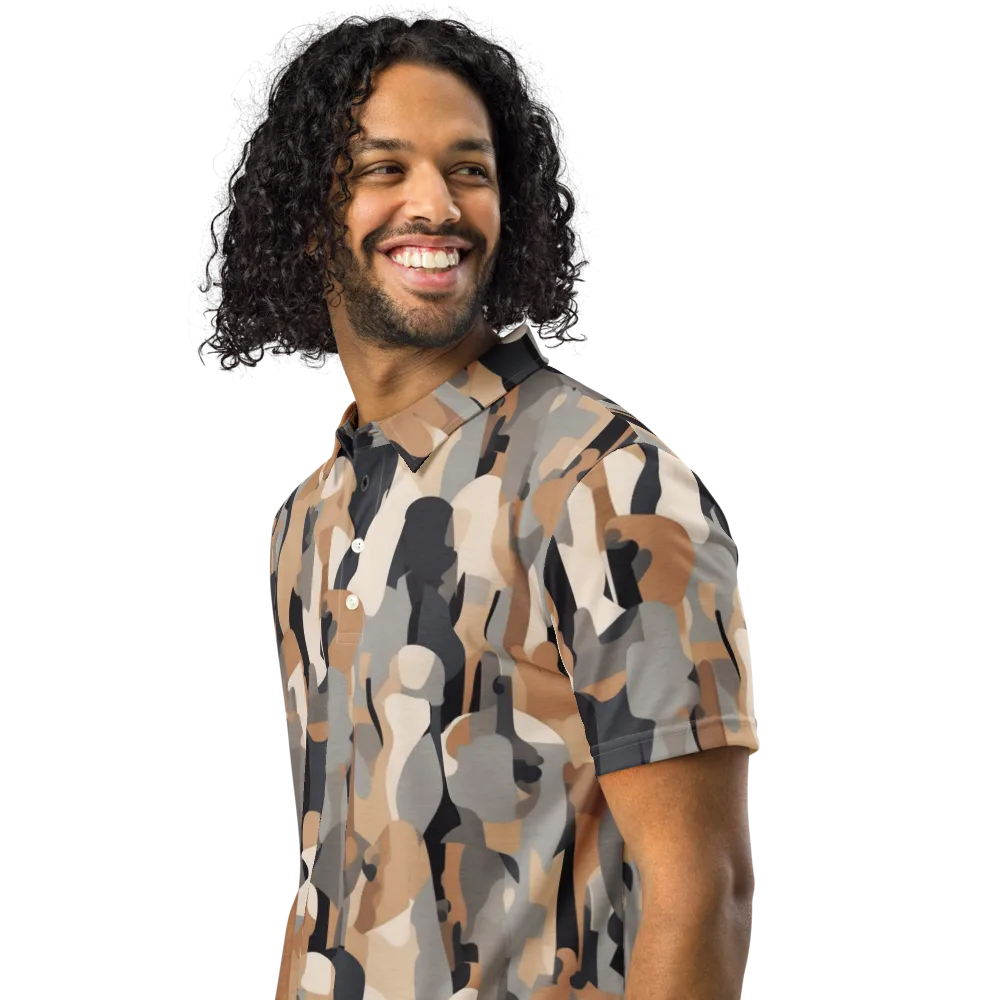 Abstract Assembly on Men's Slim Fit Polo Shirt — Left Front