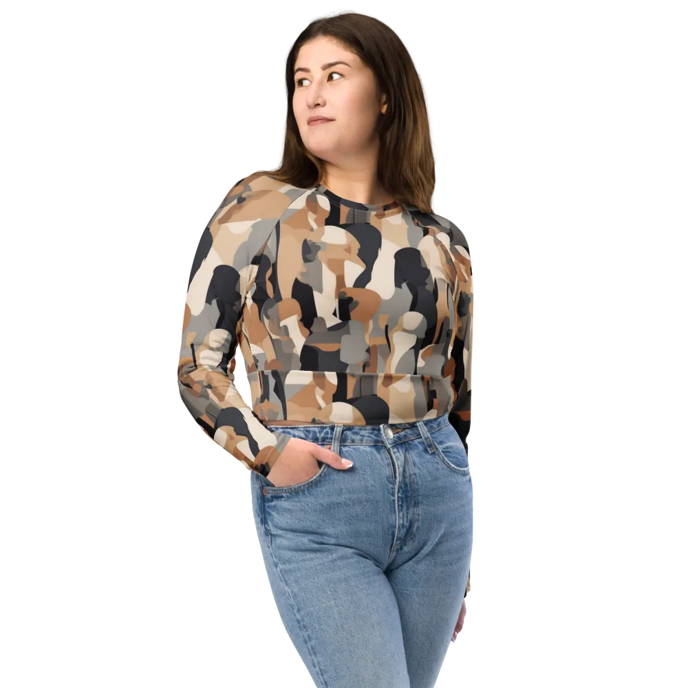 Abstract Assembly on Long Sleeve Crop Top — Front