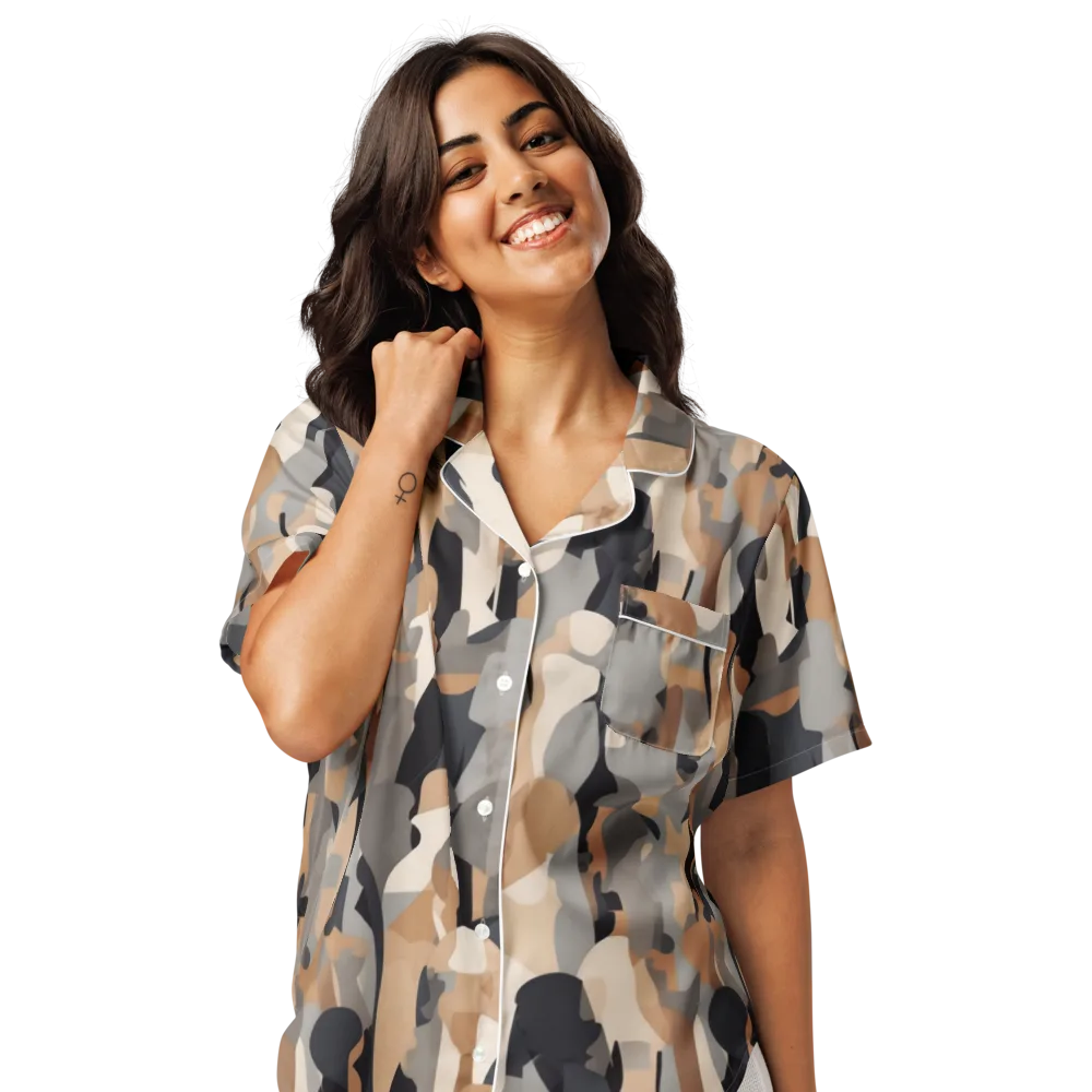 Abstract Assembly on Women's Short Sleeve Pajama Top — Front