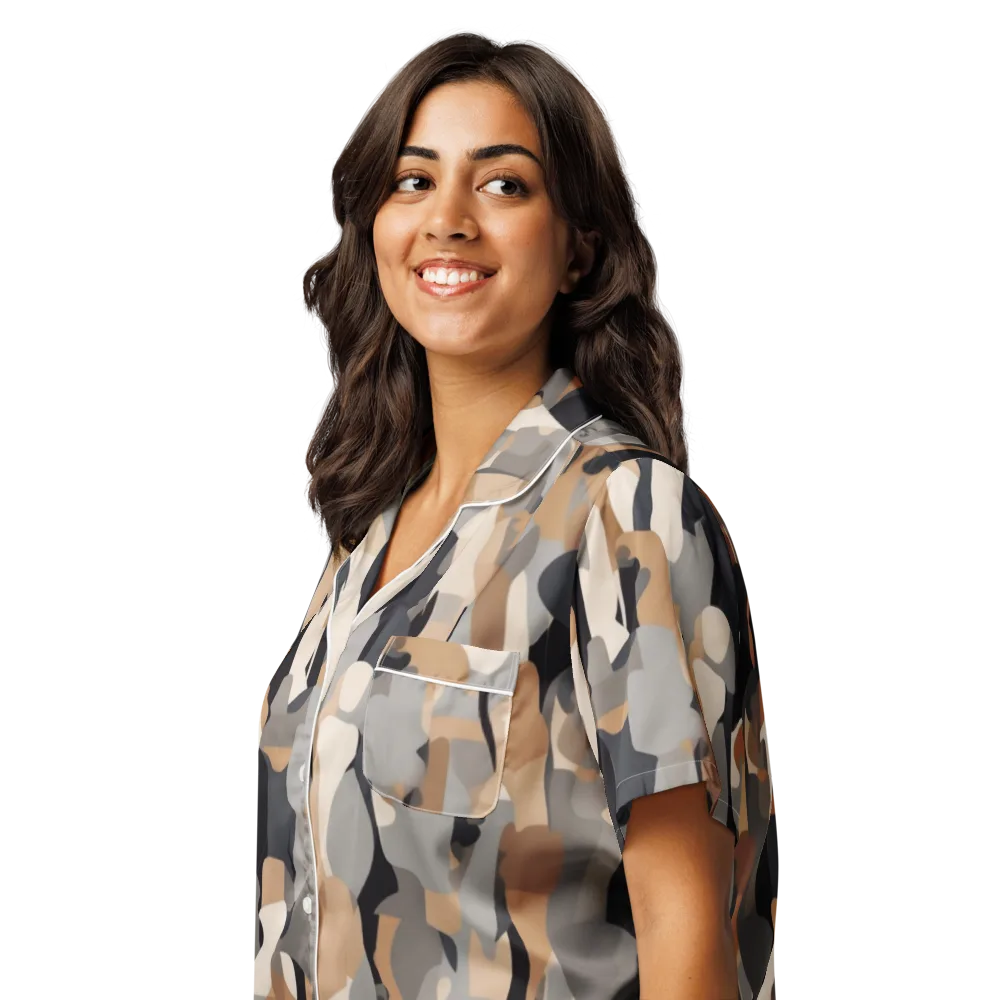 Abstract Assembly on Women's Short Sleeve Pajama Top — Left Front