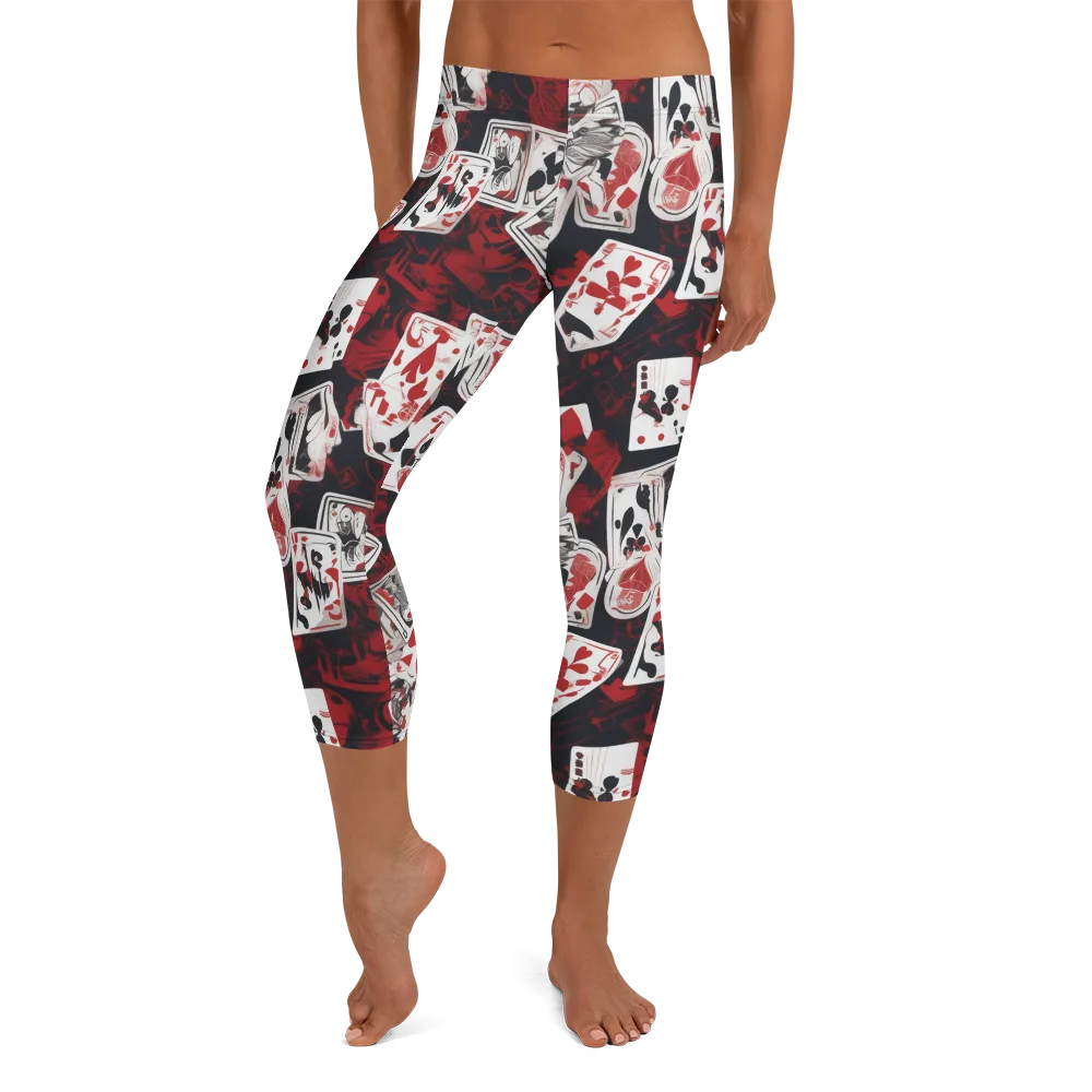 Royal Flush Riot on Capri Leggings — Front