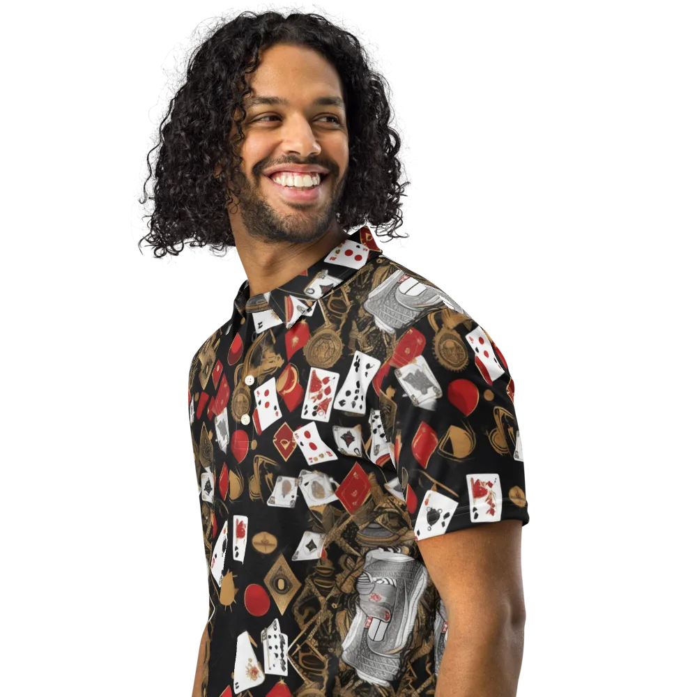 Gilded Gambit on Men's Slim Fit Polo Shirt — Left Front