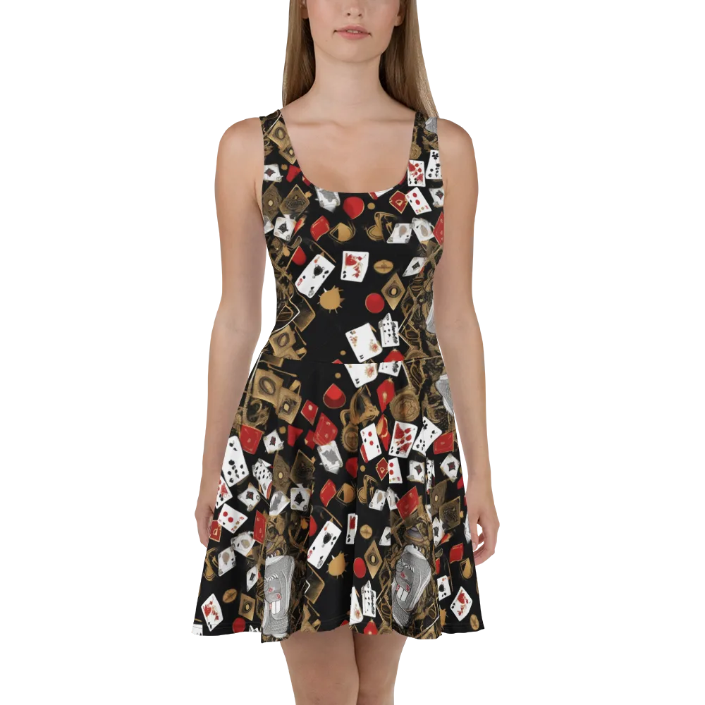 Gilded Gambit on Skater Dress — Front
