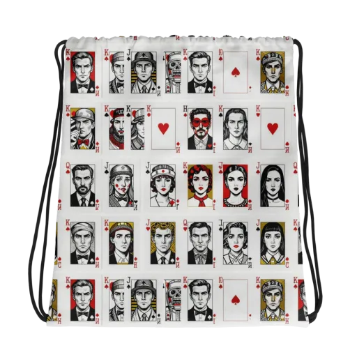 House of Faces on a Drawstring Bag