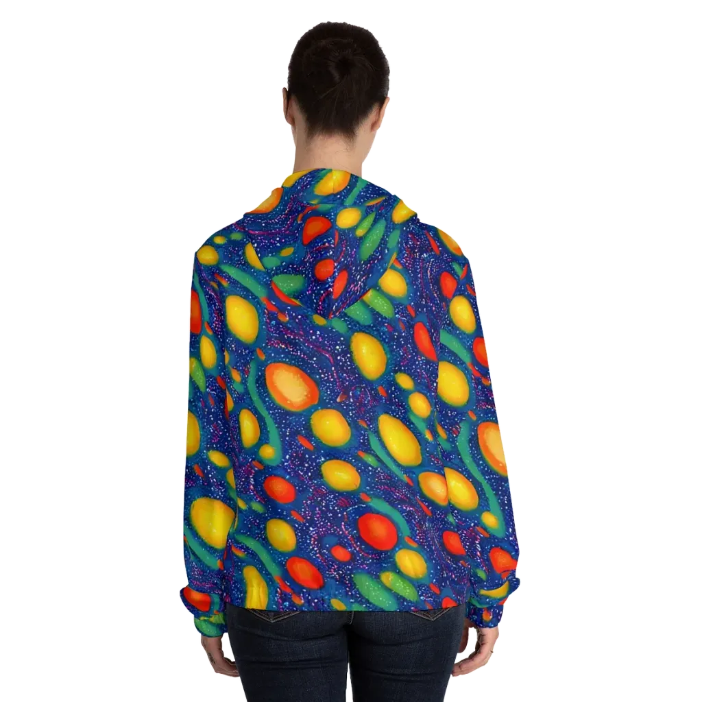 Cosmic Citrus on Women's Full-Zip Hoodie — Back On Person