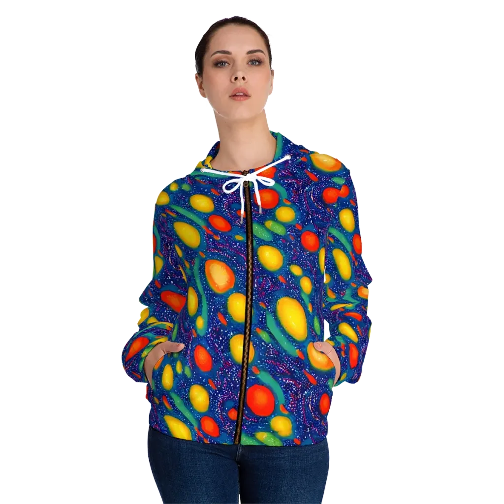 Cosmic Citrus on Women's Full-Zip Hoodie — Front On Person