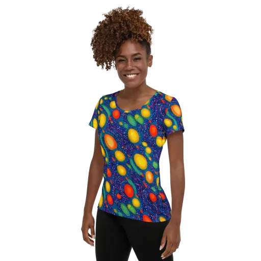 Cosmic Citrus on a Women's Athletic T-Shirt