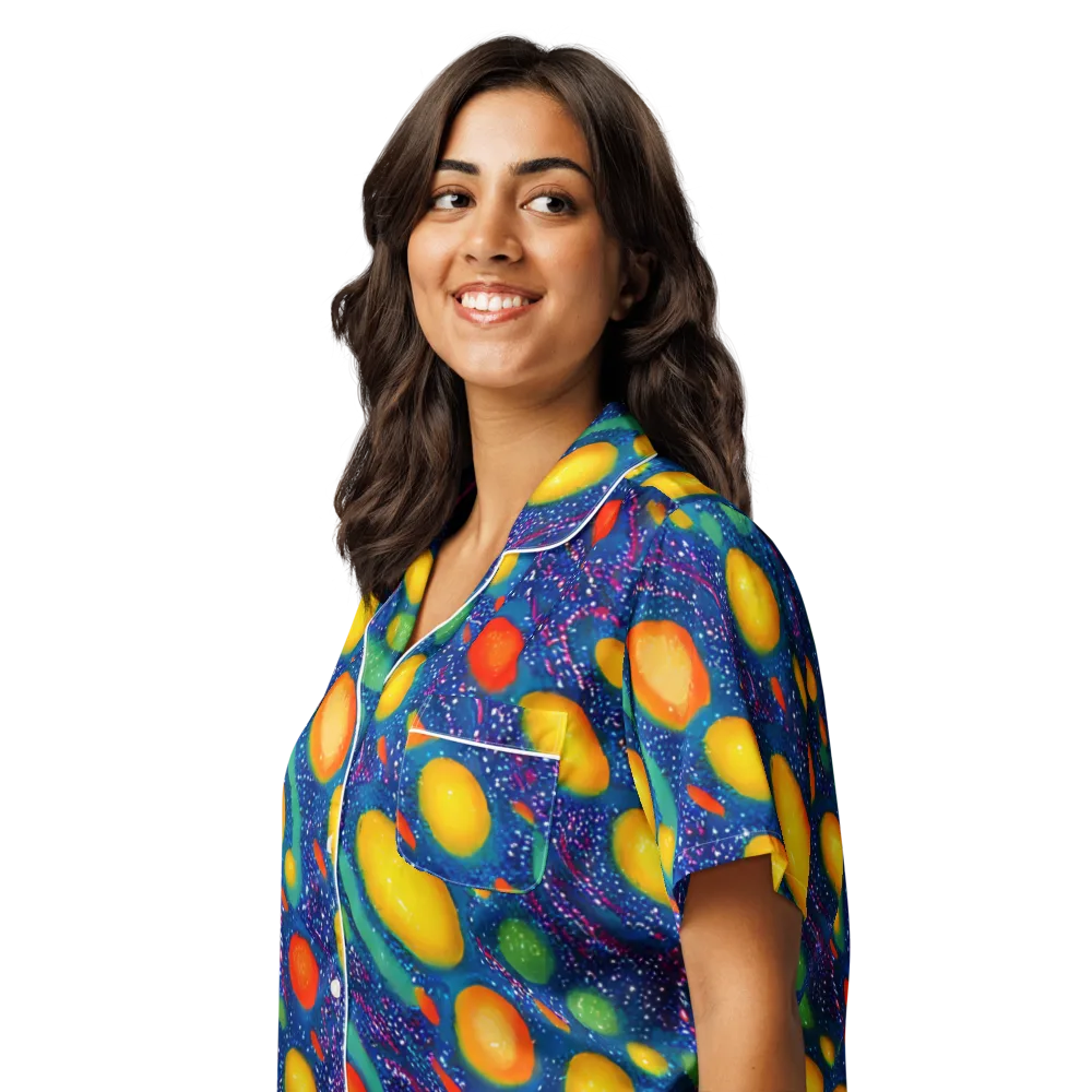 Cosmic Citrus on Women's Short Sleeve Pajama Top — Left Front