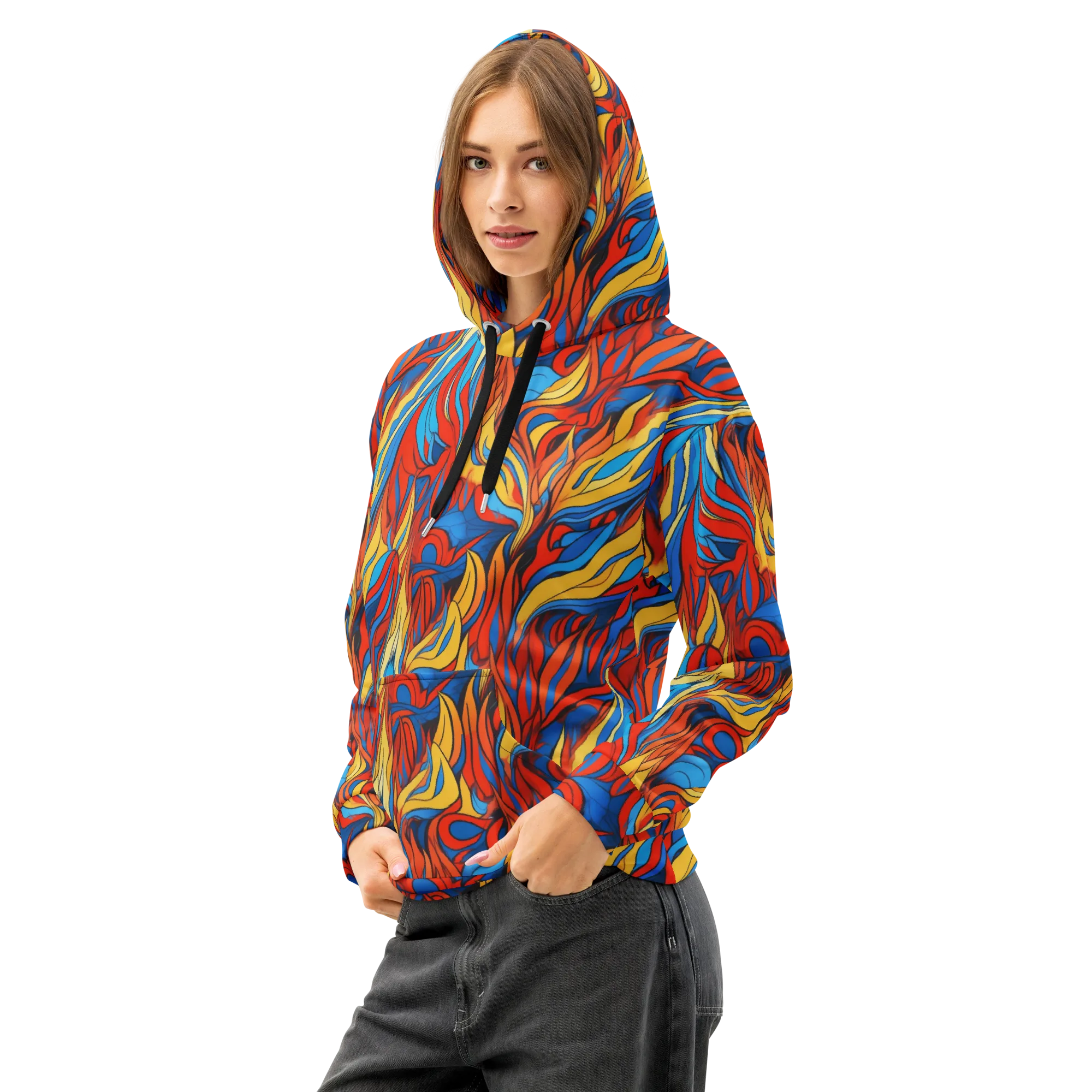 Ember Foliage on Cotton Hoodie — Left Front