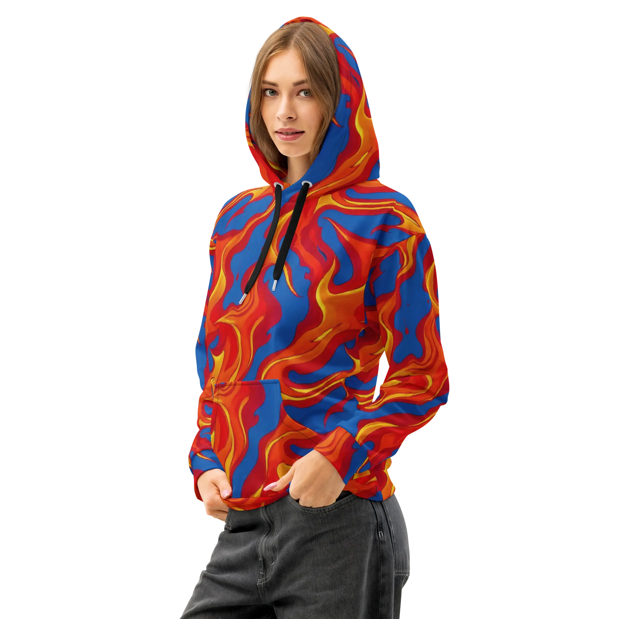 Firestorm Blue on Cotton Hoodie — Left Front