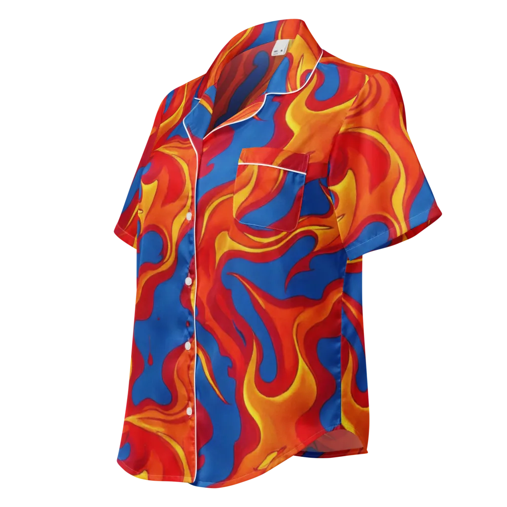 Firestorm Blue on Women's Short Sleeve Pajama Top — Left Front