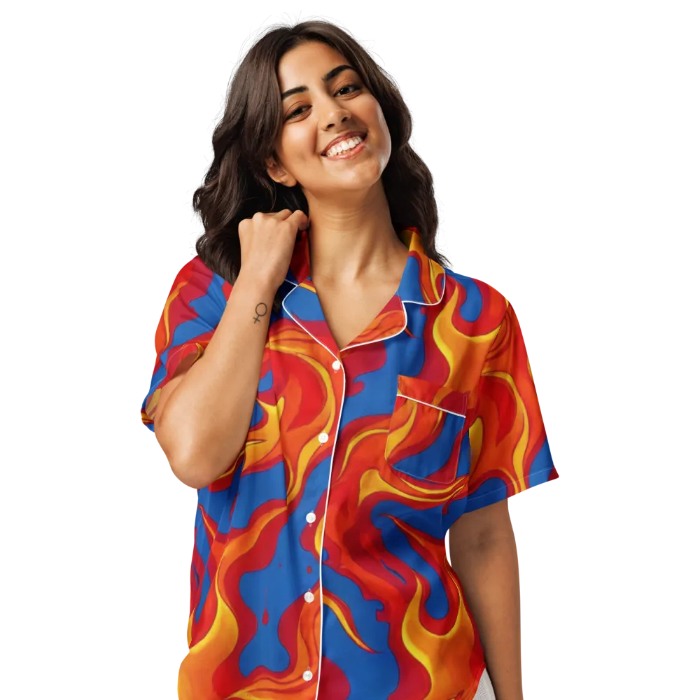 Firestorm Blue on Women's Short Sleeve Pajama Top — Front