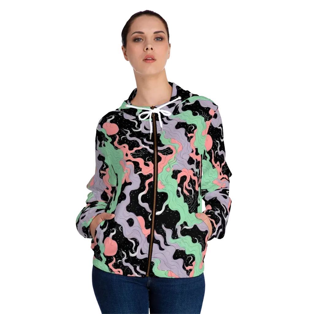 Pastel Eclipse on Women's Full-Zip Hoodie — Front On Person