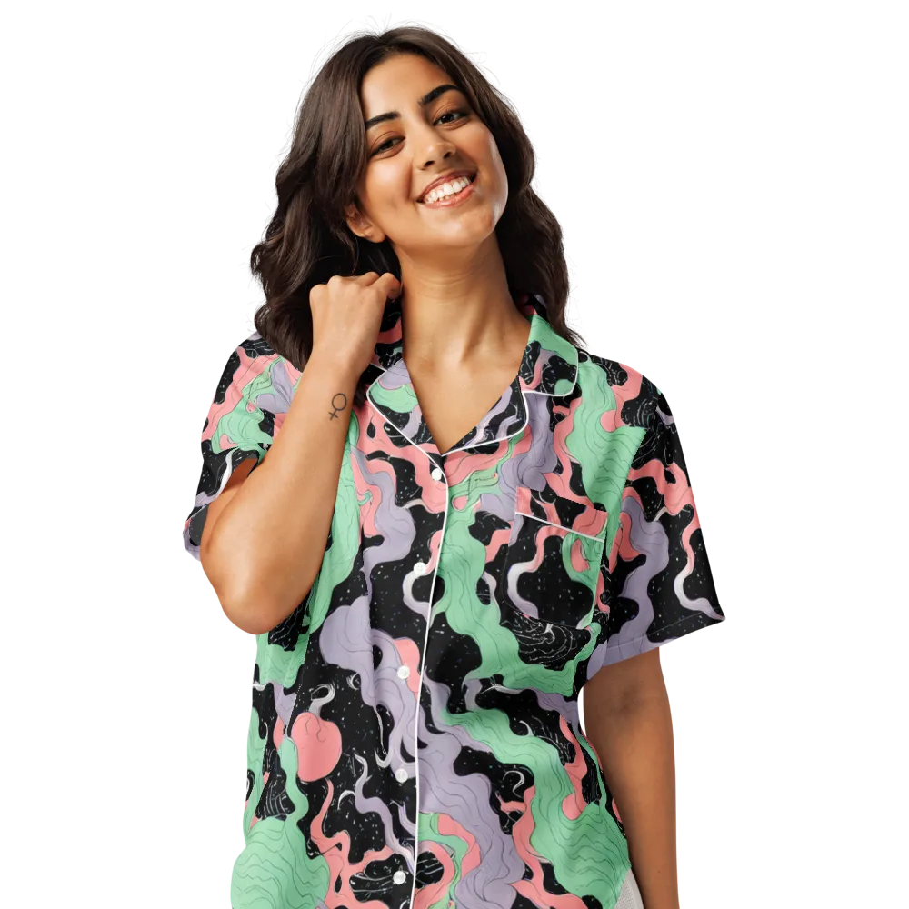 Pastel Eclipse on Women's Short Sleeve Pajama Top — Front
