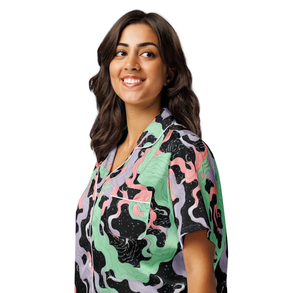 Pastel Eclipse on Women's Short Sleeve Pajama Top — Left Front