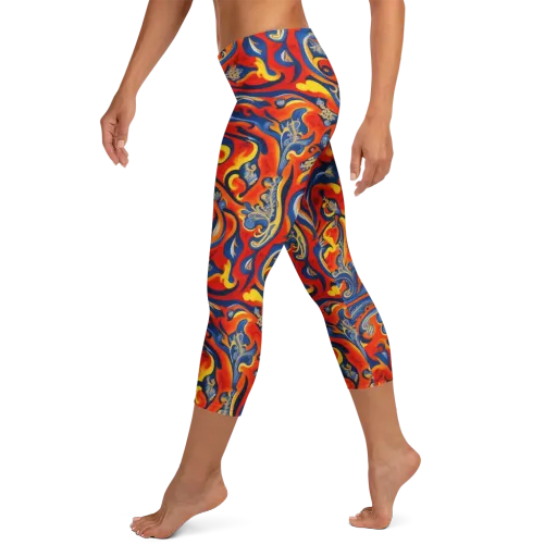 Cobalt Fire Paisley on a Capri Leggings