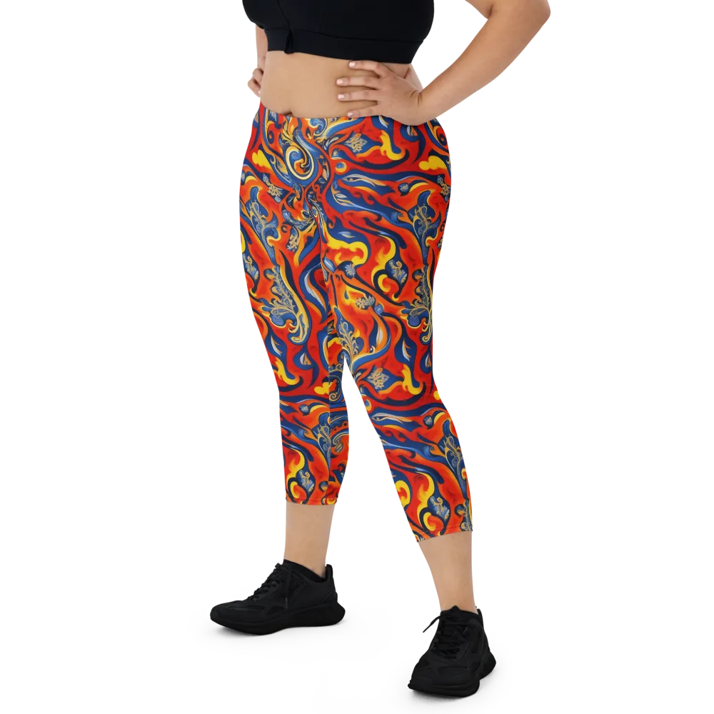 Cobalt Fire Paisley on Capri Leggings — Front