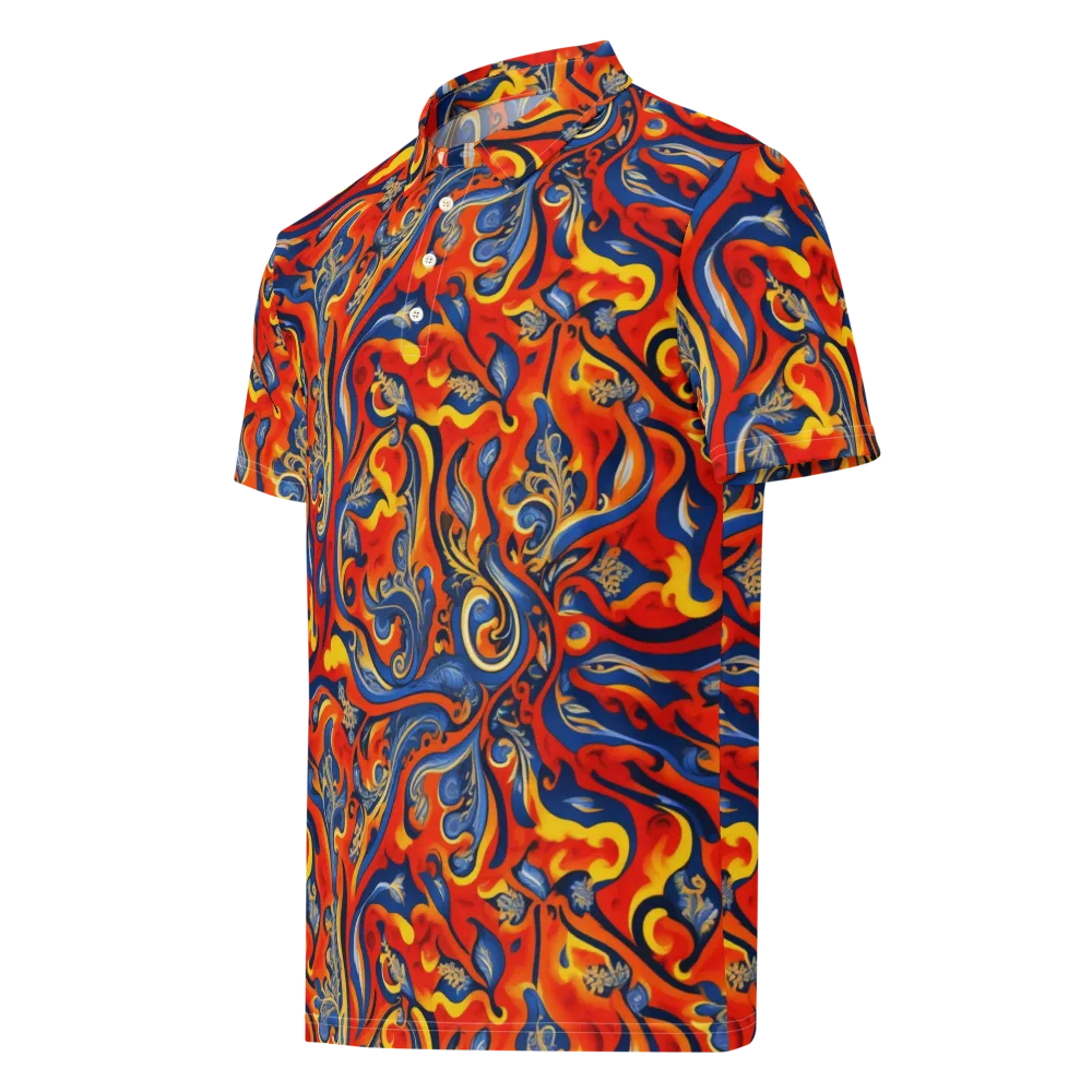 Cobalt Fire Paisley on Men's Slim Fit Polo Shirt — Left Front