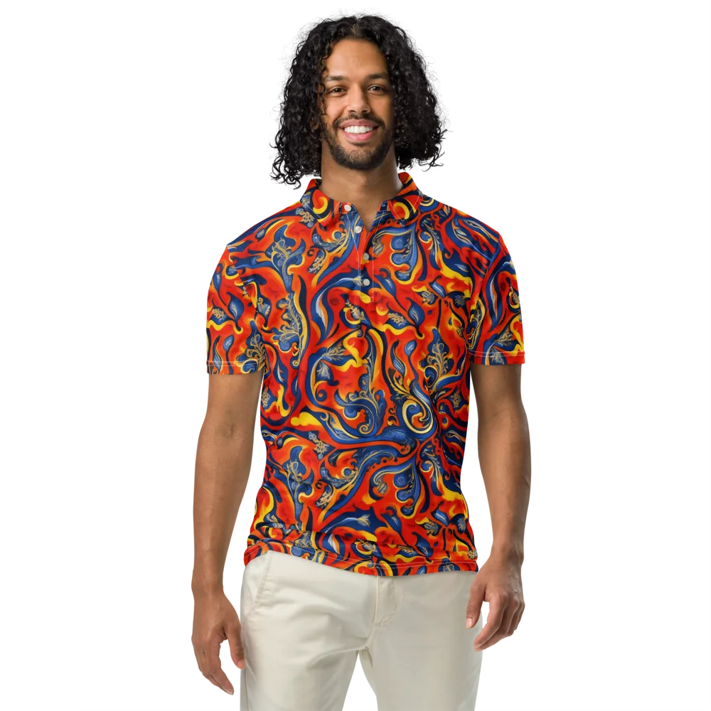 Cobalt Fire Paisley on Men's Slim Fit Polo Shirt — Front