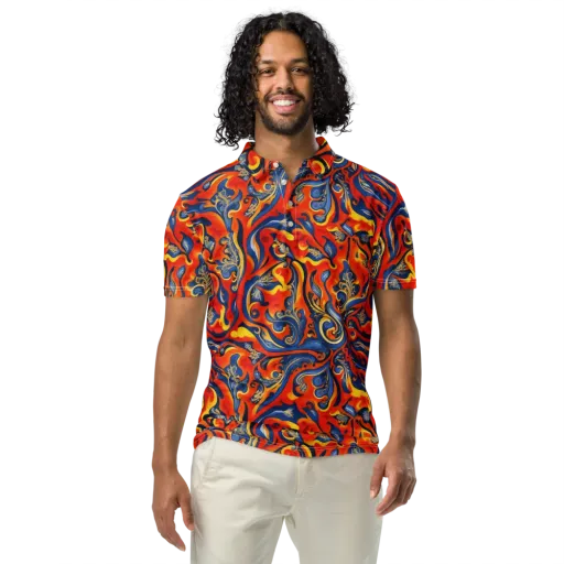 Cobalt Fire Paisley on a Men's Slim Fit Polo Shirt