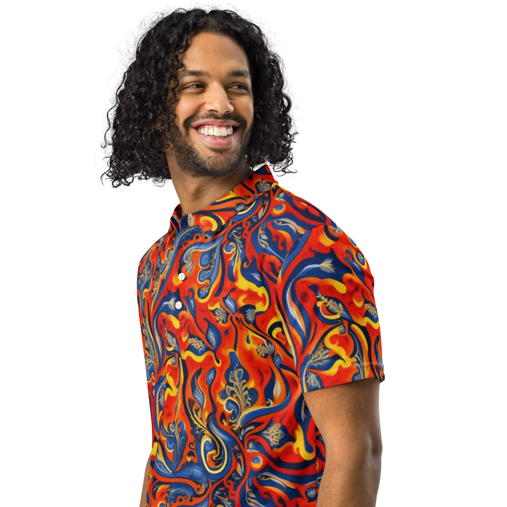 Cobalt Fire Paisley on Men's Slim Fit Polo Shirt — Left Front