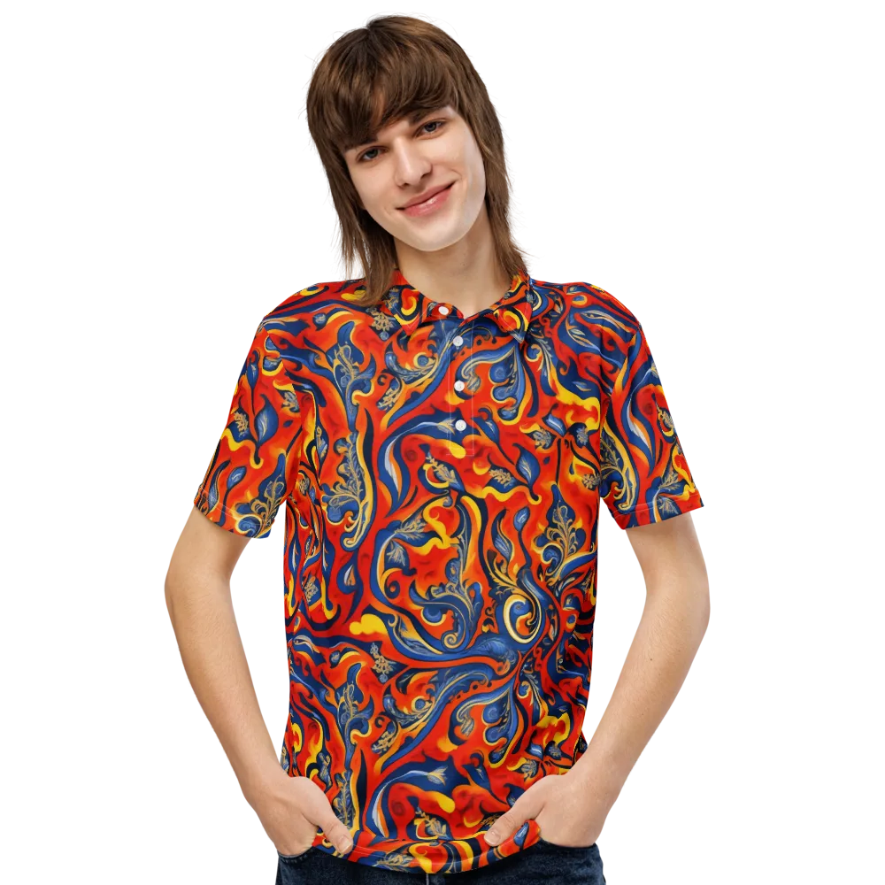 Cobalt Fire Paisley on Men's Slim Fit Polo Shirt — Front