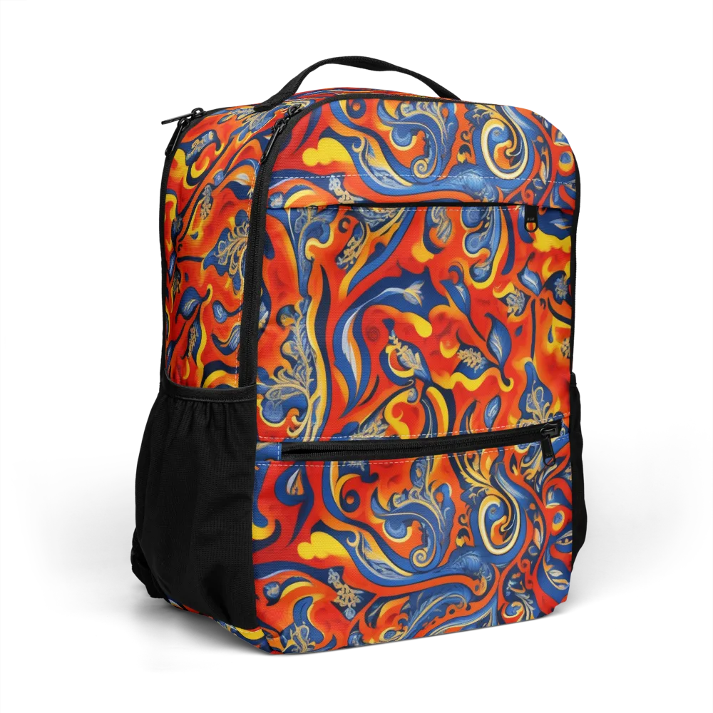 Cobalt Fire Paisley on Utility Backpack — Right Front