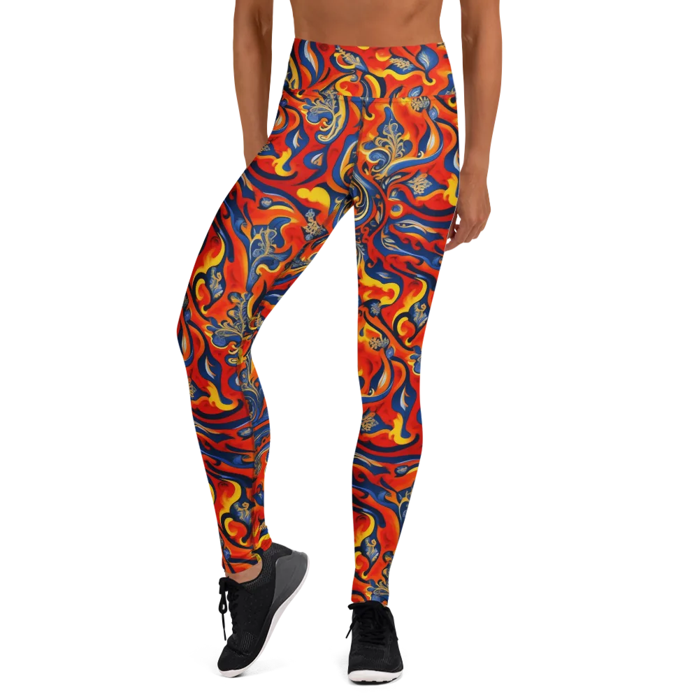 Cobalt Fire Paisley on Yoga Leggings — Front