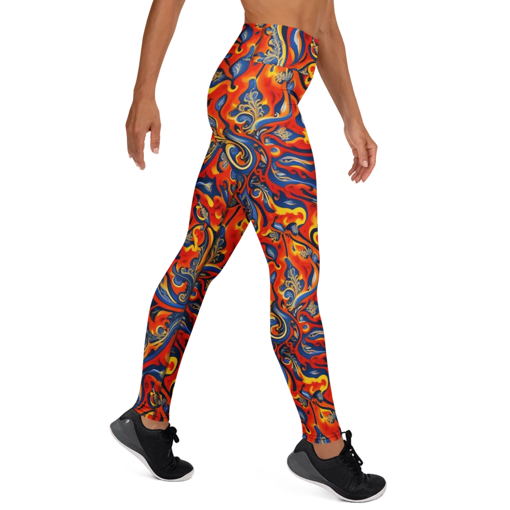 Cobalt Fire Paisley on Yoga Leggings — Right