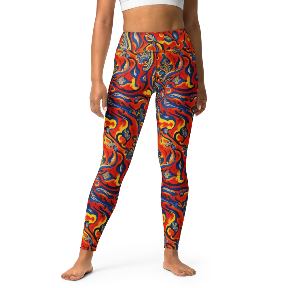 Cobalt Fire Paisley on Yoga Leggings — Front