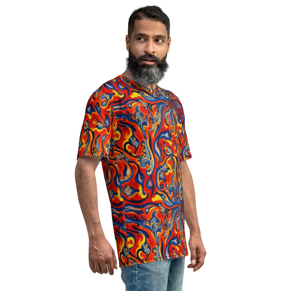 Cobalt Fire Paisley on Men's Crew Neck T-Shirt — Right