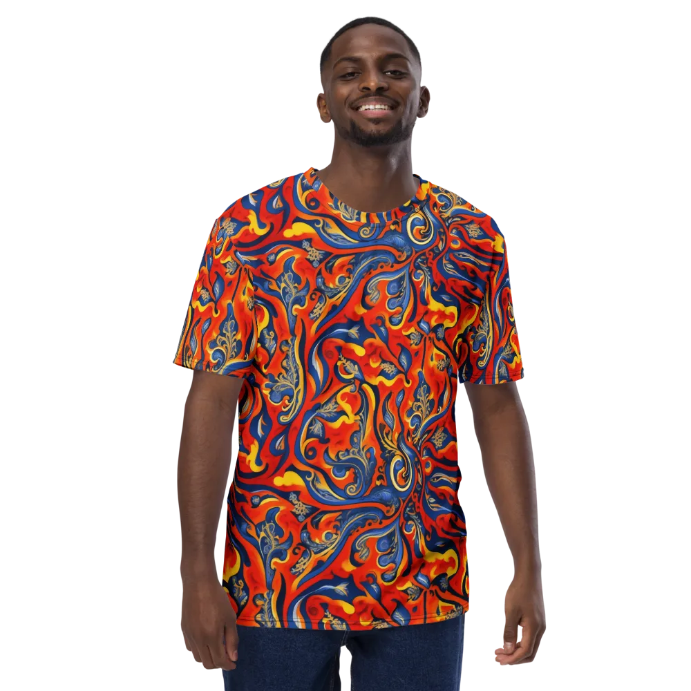 Cobalt Fire Paisley on Men's Crew Neck T-Shirt — Front