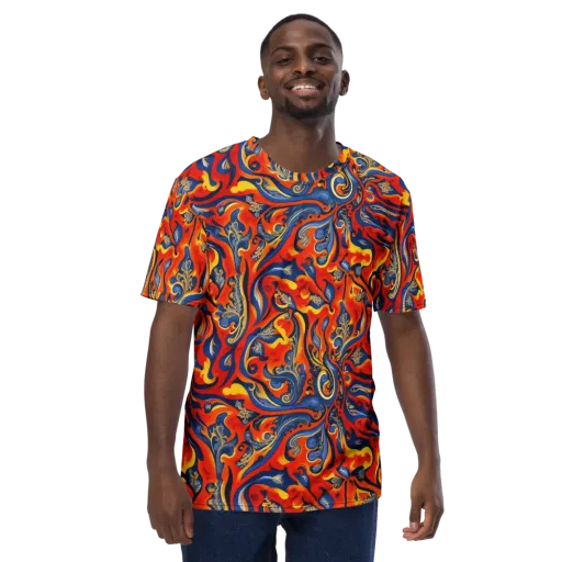 Cobalt Fire Paisley on a Men's Crew Neck T-Shirt