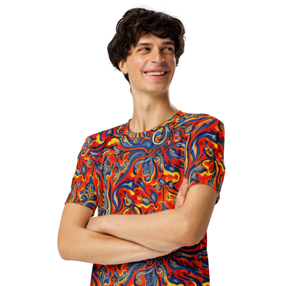 Cobalt Fire Paisley on Men's Crew Neck T-Shirt — Left Front