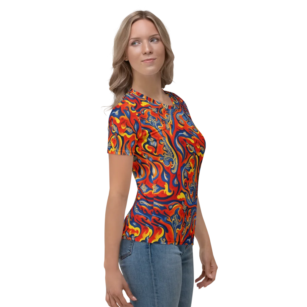 Cobalt Fire Paisley on Women's Crew Neck T-Shirt — Right