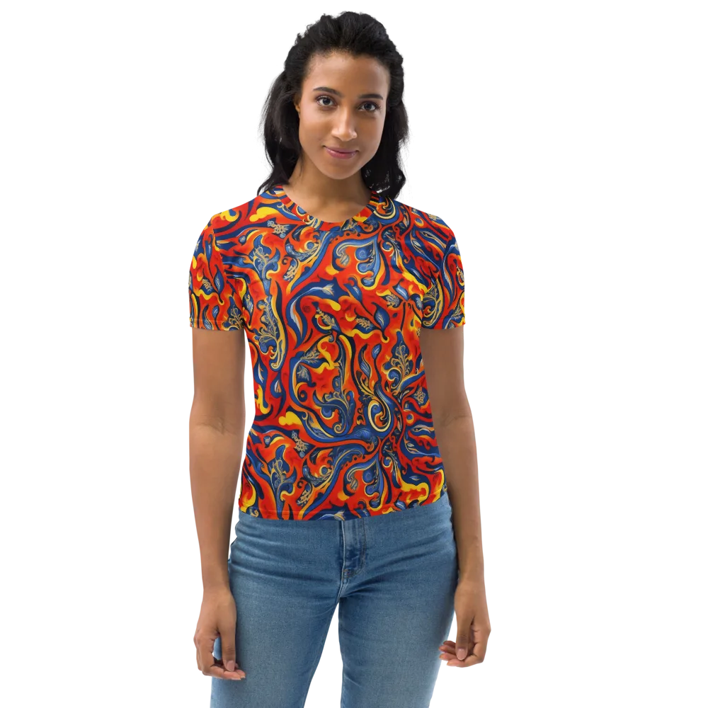 Cobalt Fire Paisley on Women's Crew Neck T-Shirt — Front