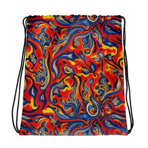 Cobalt Fire Paisley on a Drawstring Bag