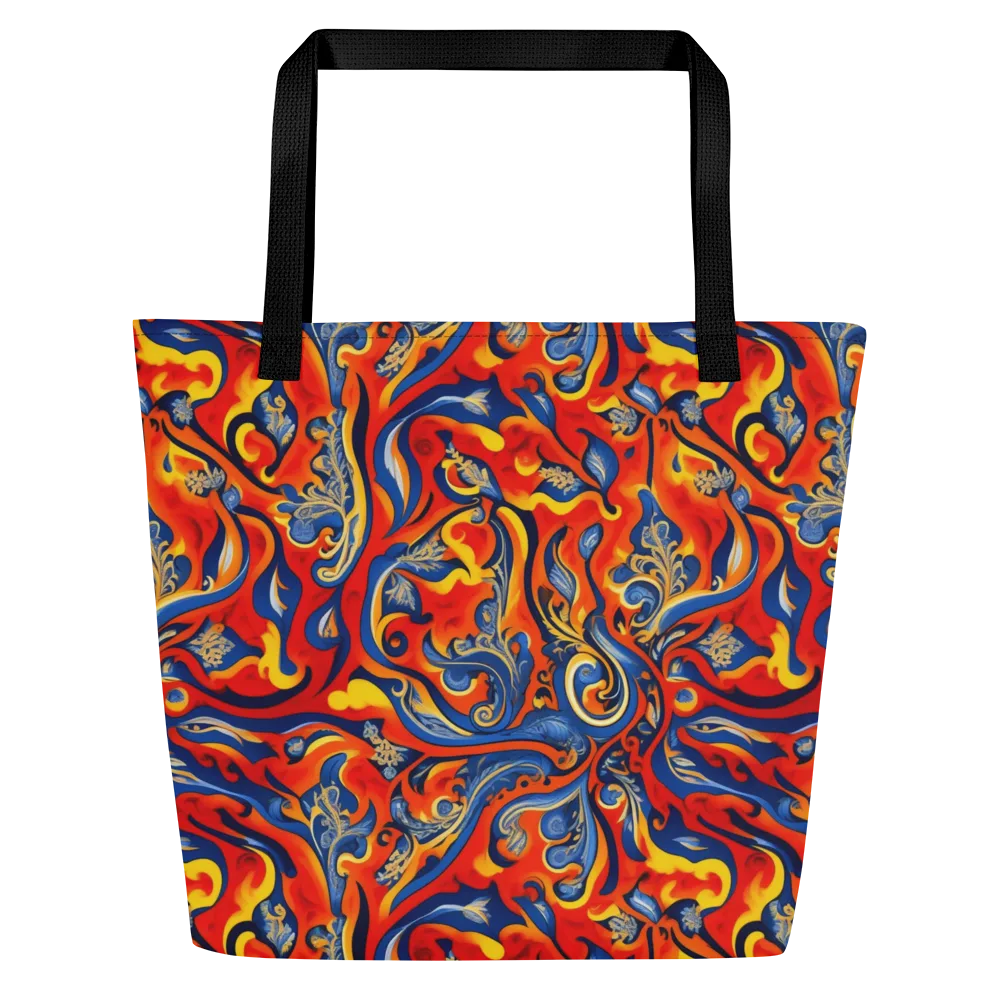 Cobalt Fire Paisley on Large Tote Bag W/ Pocket — Front