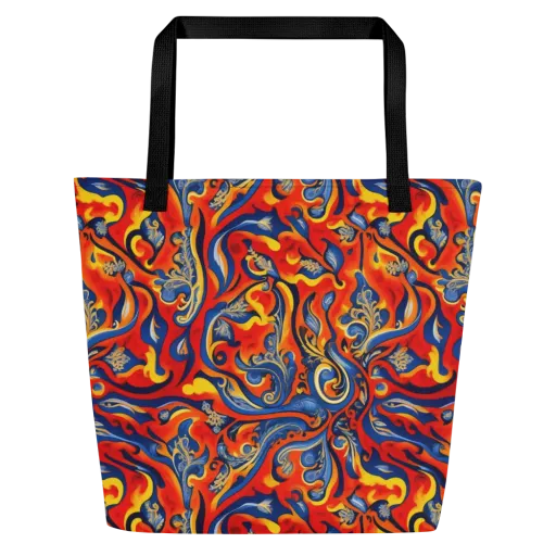 Cobalt Fire Paisley on a Large Tote Bag W/ Pocket