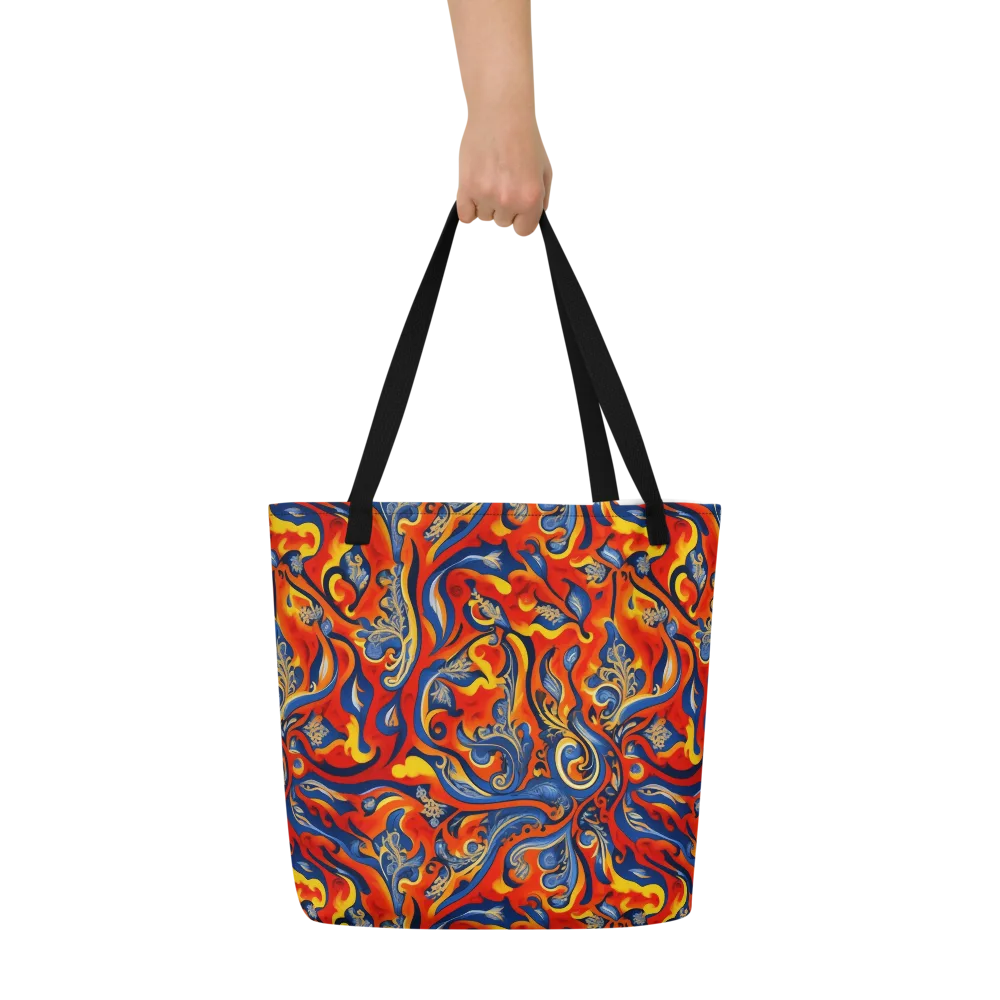 Cobalt Fire Paisley on Large Tote Bag W/ Pocket — Front