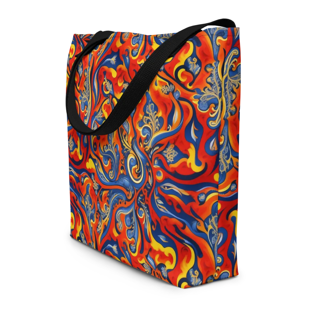 Cobalt Fire Paisley on Large Tote Bag W/ Pocket — Front