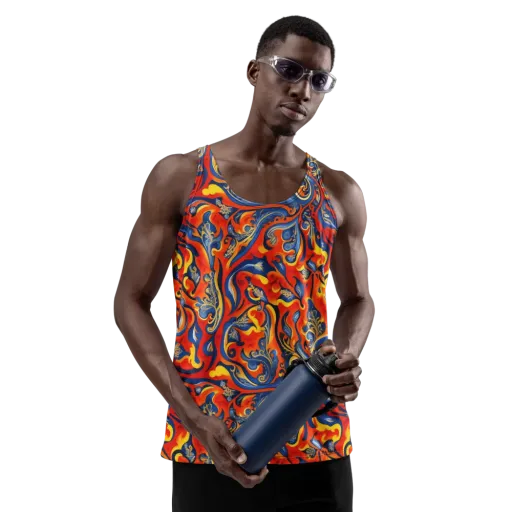 Cobalt Fire Paisley on a Men's Tank Top