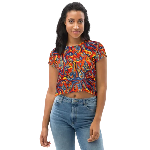Cobalt Fire Paisley on a Crop Tee