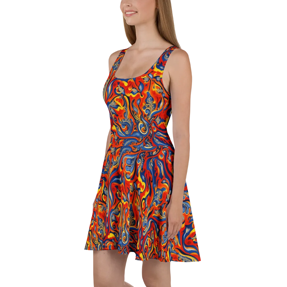 Cobalt Fire Paisley on Skater Dress — Left