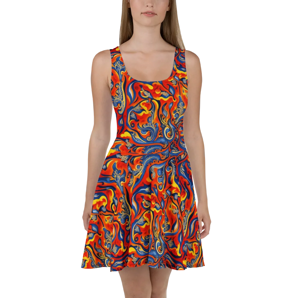 Cobalt Fire Paisley on Skater Dress — Front