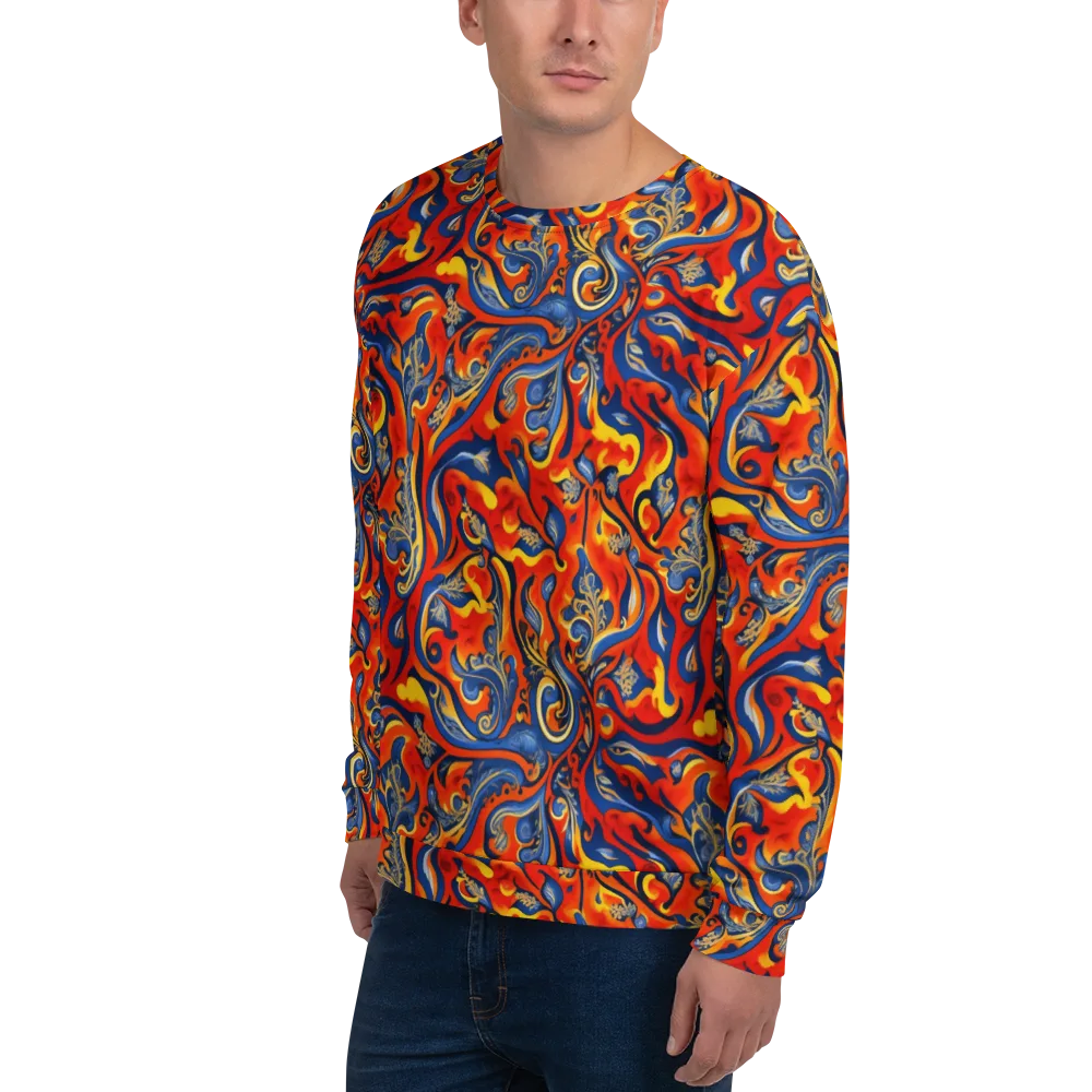 Cobalt Fire Paisley on Sweatshirt — Left Front