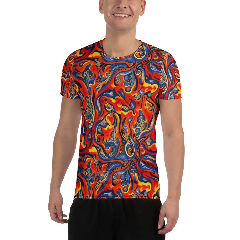 Cobalt Fire Paisley on Men's Athletic T-Shirt — Front