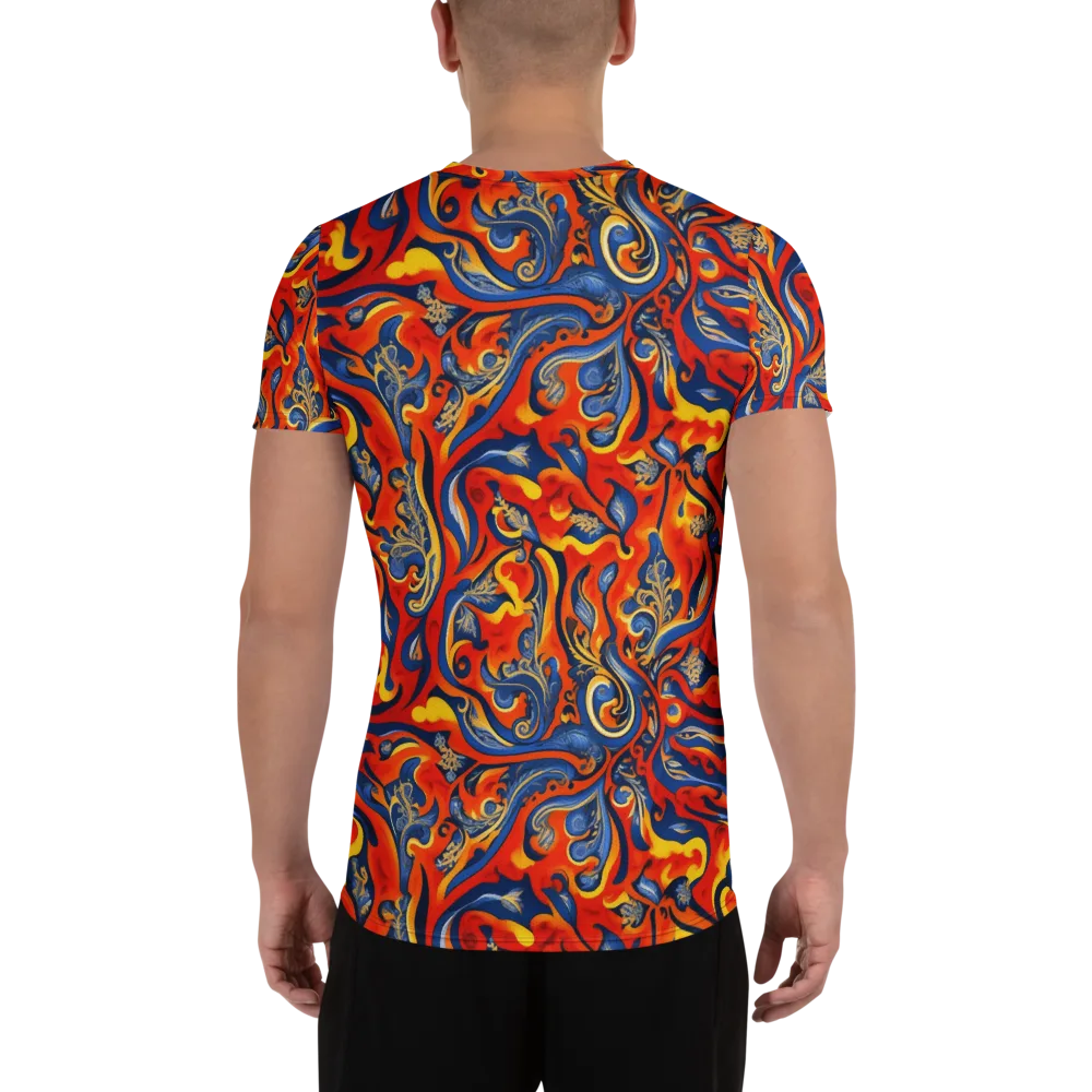 Cobalt Fire Paisley on Men's Athletic T-Shirt — Back