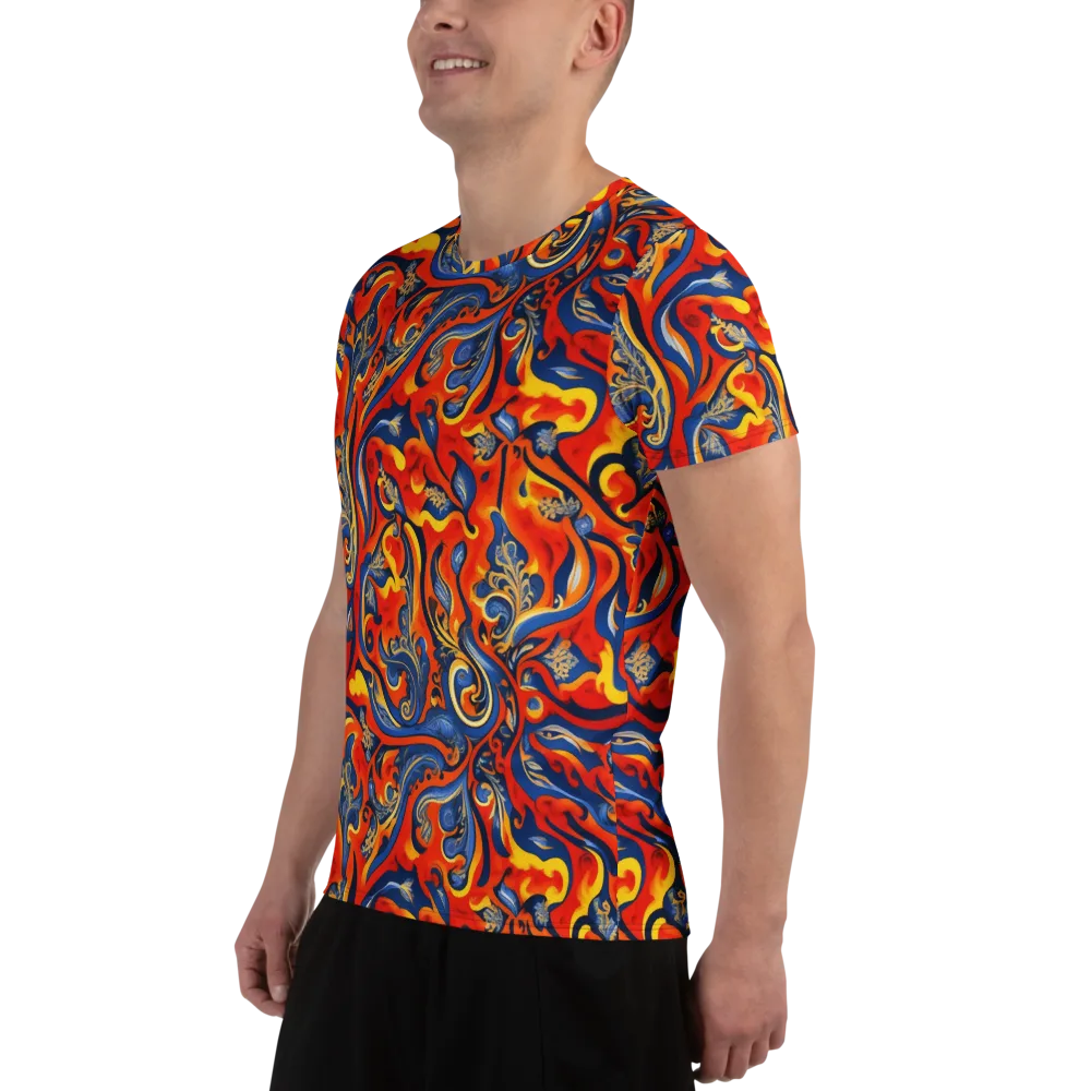 Cobalt Fire Paisley on Men's Athletic T-Shirt — Left